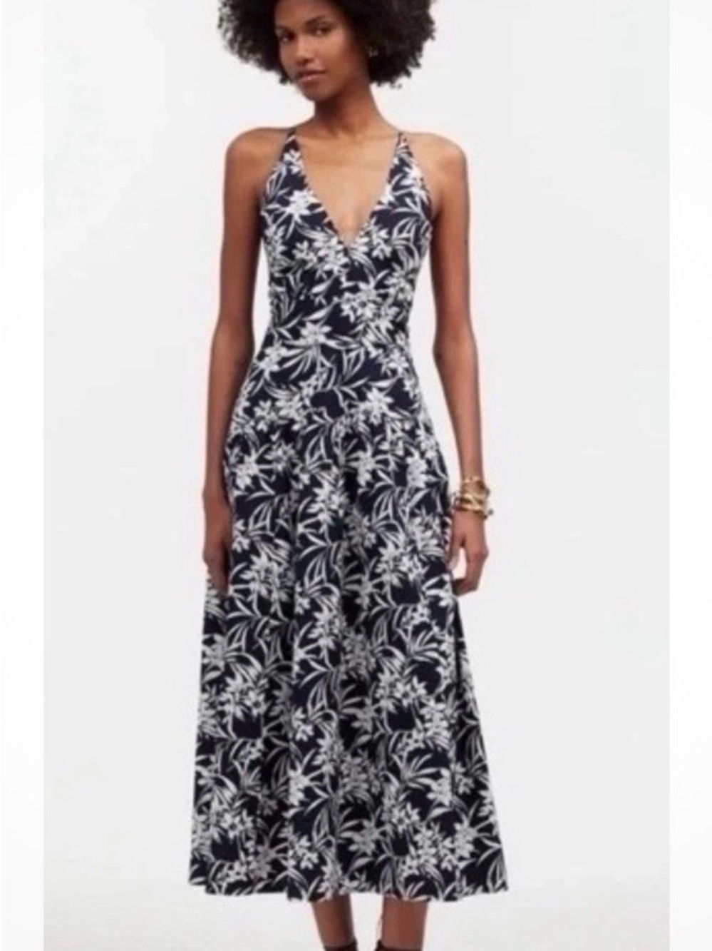 Madewell Navy and White Floral V-Neck Maxi Dress